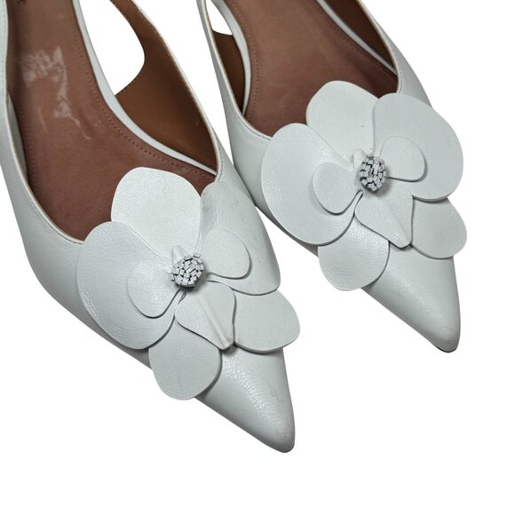 Maeve Anthropologie Floral Slingback Kitten Heels White Sz 42/10 Pointed Toe - Picture 6 of 8